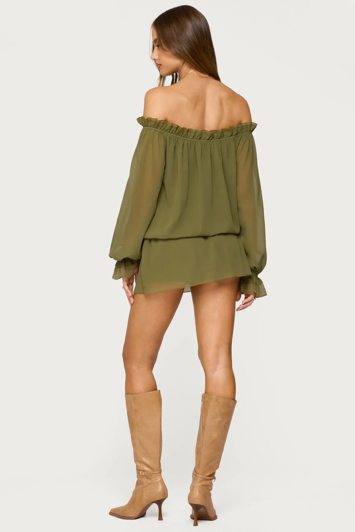 Delphine Off Shoulder Chiffon Romper sold by Edikted product image thumbnail 4