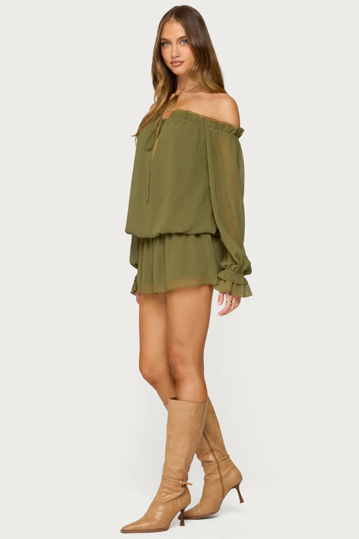 Delphine Off Shoulder Chiffon Romper sold by Edikted product image thumbnail 2