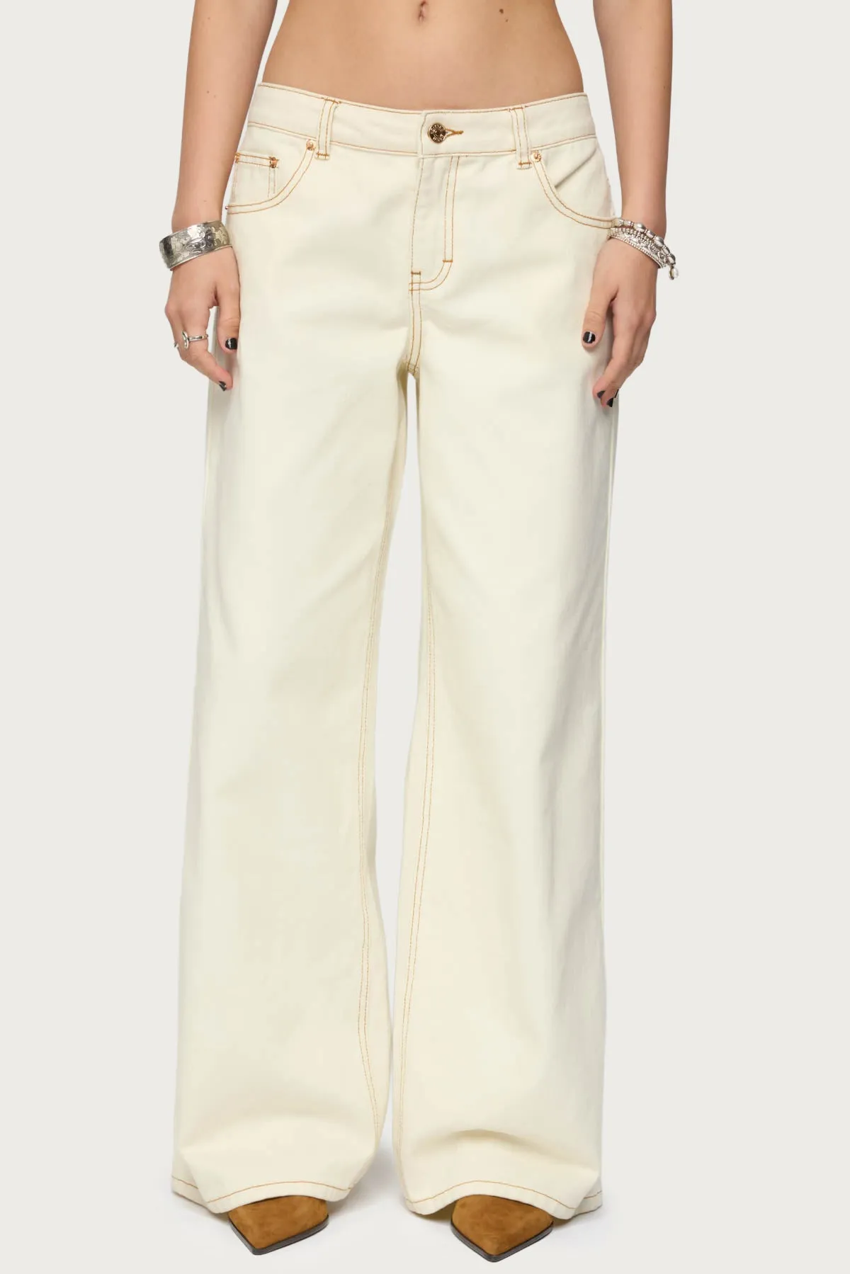 Contrast Stitch Low Rise Baggy Jeans sold by Edikted product image thumbnail 2