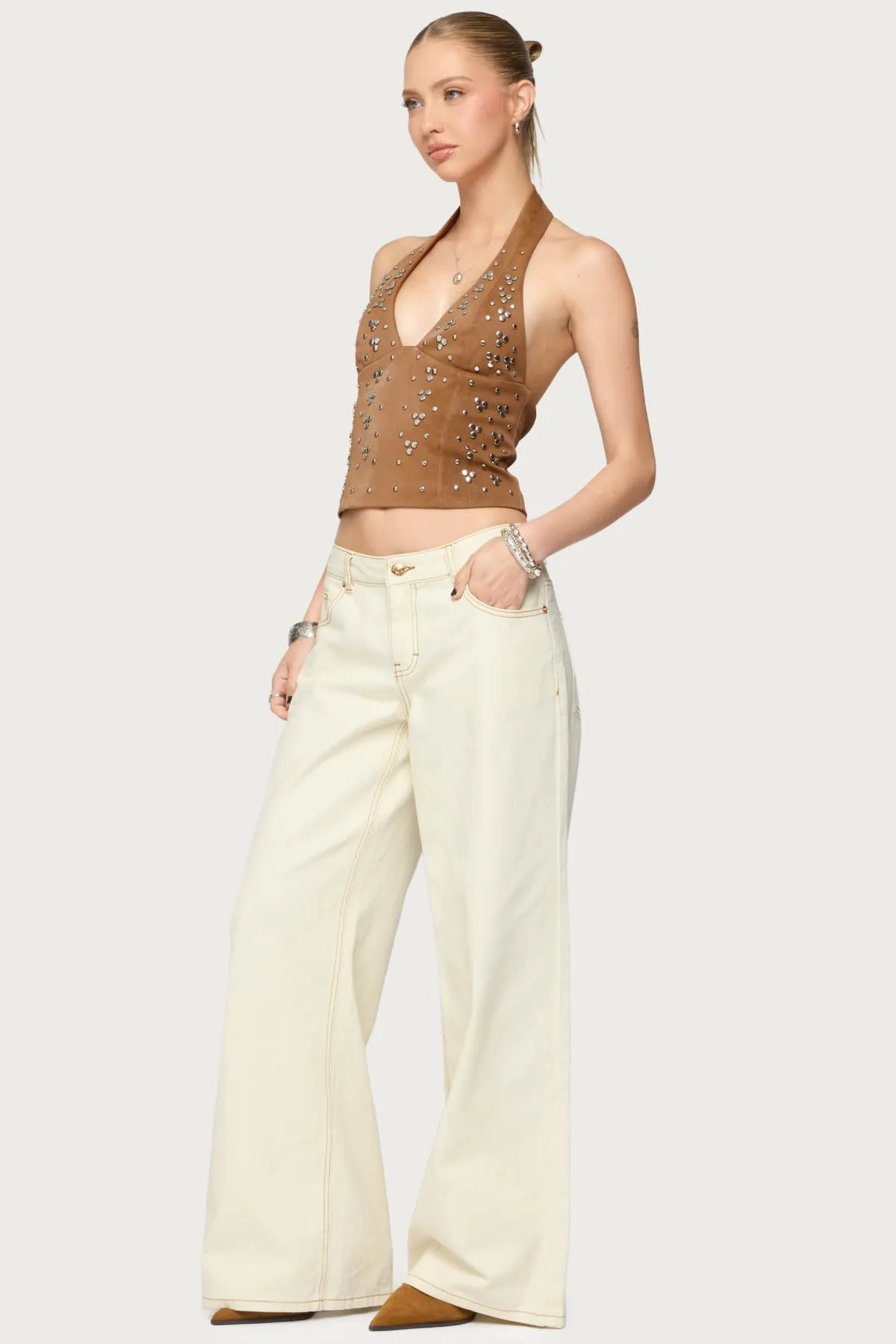 Contrast Stitch Low Rise Baggy Jeans sold by Edikted product image thumbnail 4