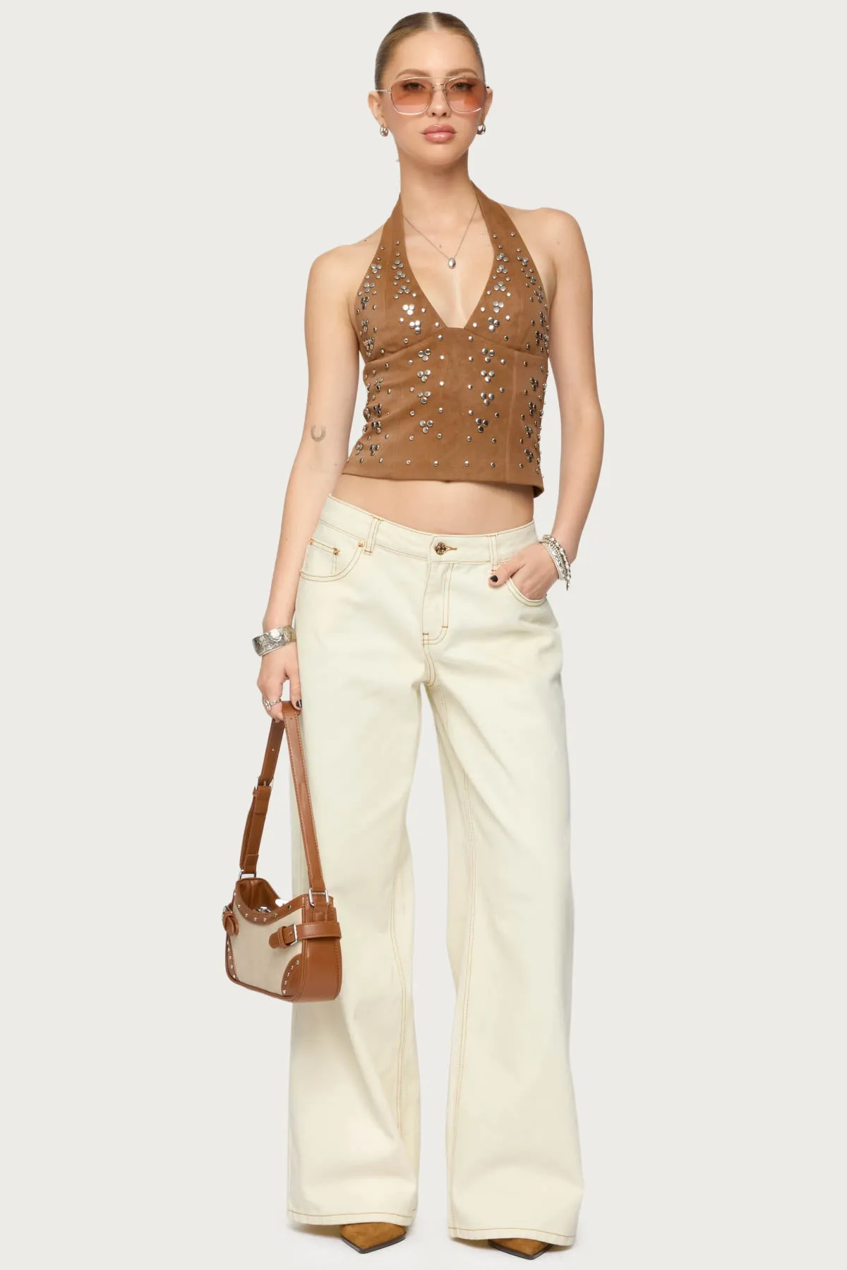 Contrast Stitch Low Rise Baggy Jeans sold by Edikted