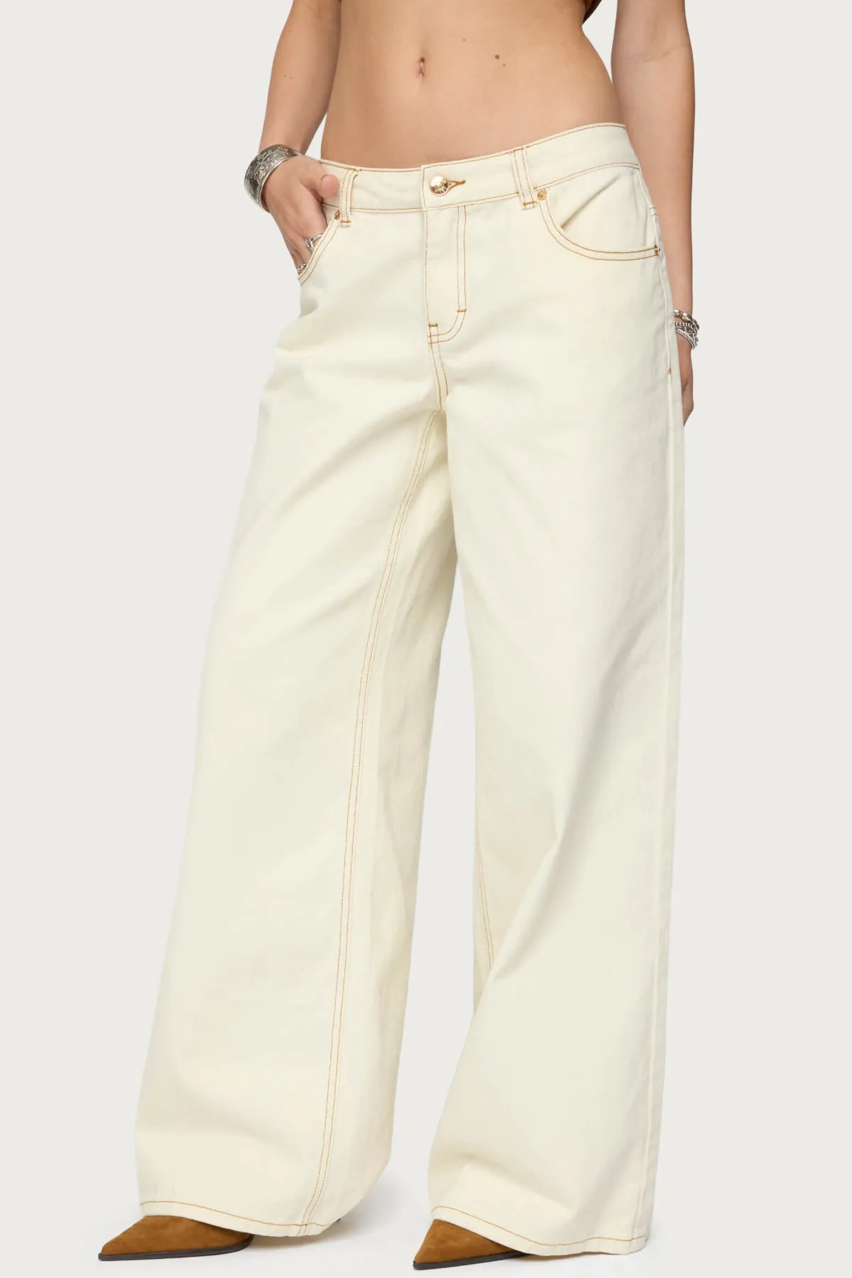 Contrast Stitch Low Rise Baggy Jeans sold by Edikted product image thumbnail 3