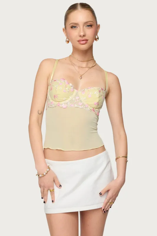 Embroidered Floral Sheer Bra Top sold by Edikted