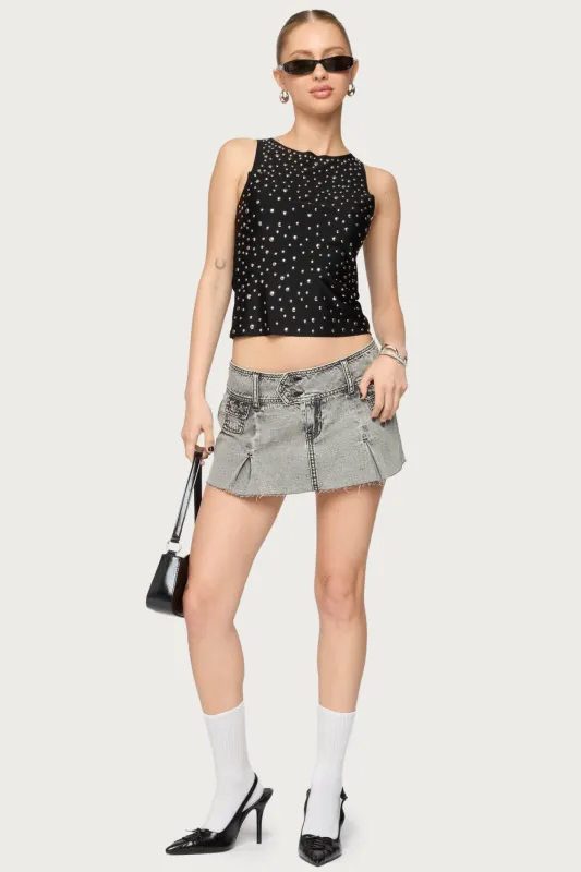 Vintage Washed Denim Mini Skort sold by Edikted