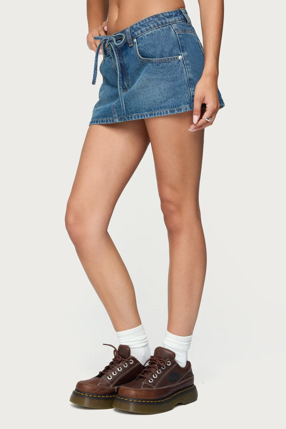 Ziggie Tie Front Denim Mini Skort sold by Edikted product image thumbnail 3