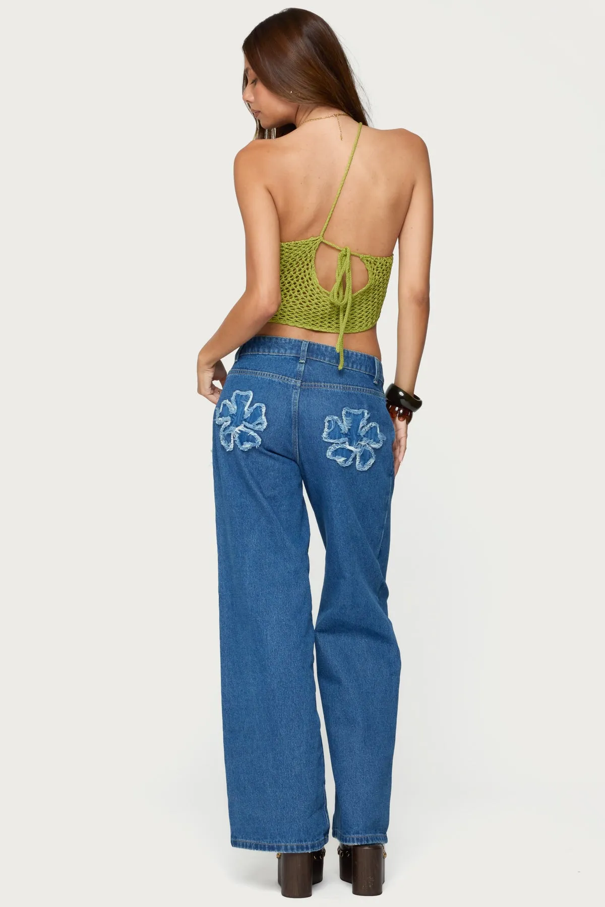 Flower Patch Low Rise Baggy Jeans sold by Edikted