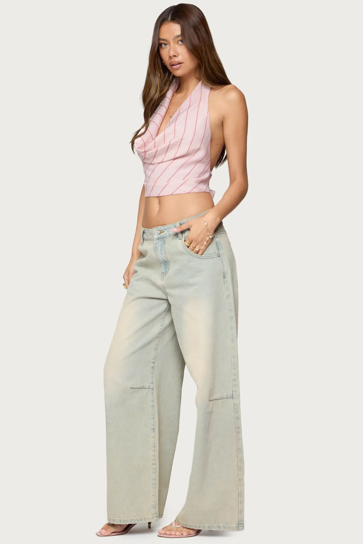 Stripey Metallic Cowl Neck Halter Top sold by Edikted product image thumbnail 4