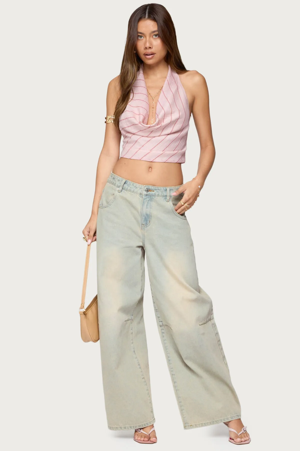 Stripey Metallic Cowl Neck Halter Top sold by Edikted product image thumbnail 2