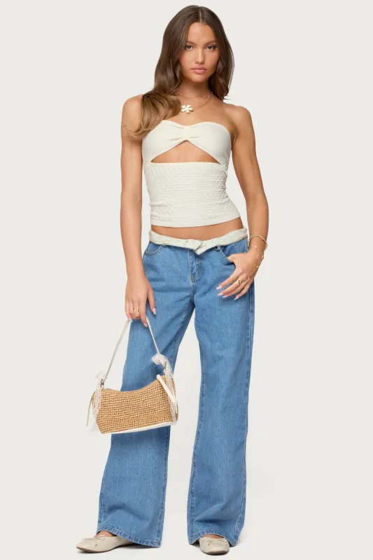 Floral Foldover Low Rise Jeans sold by Edikted