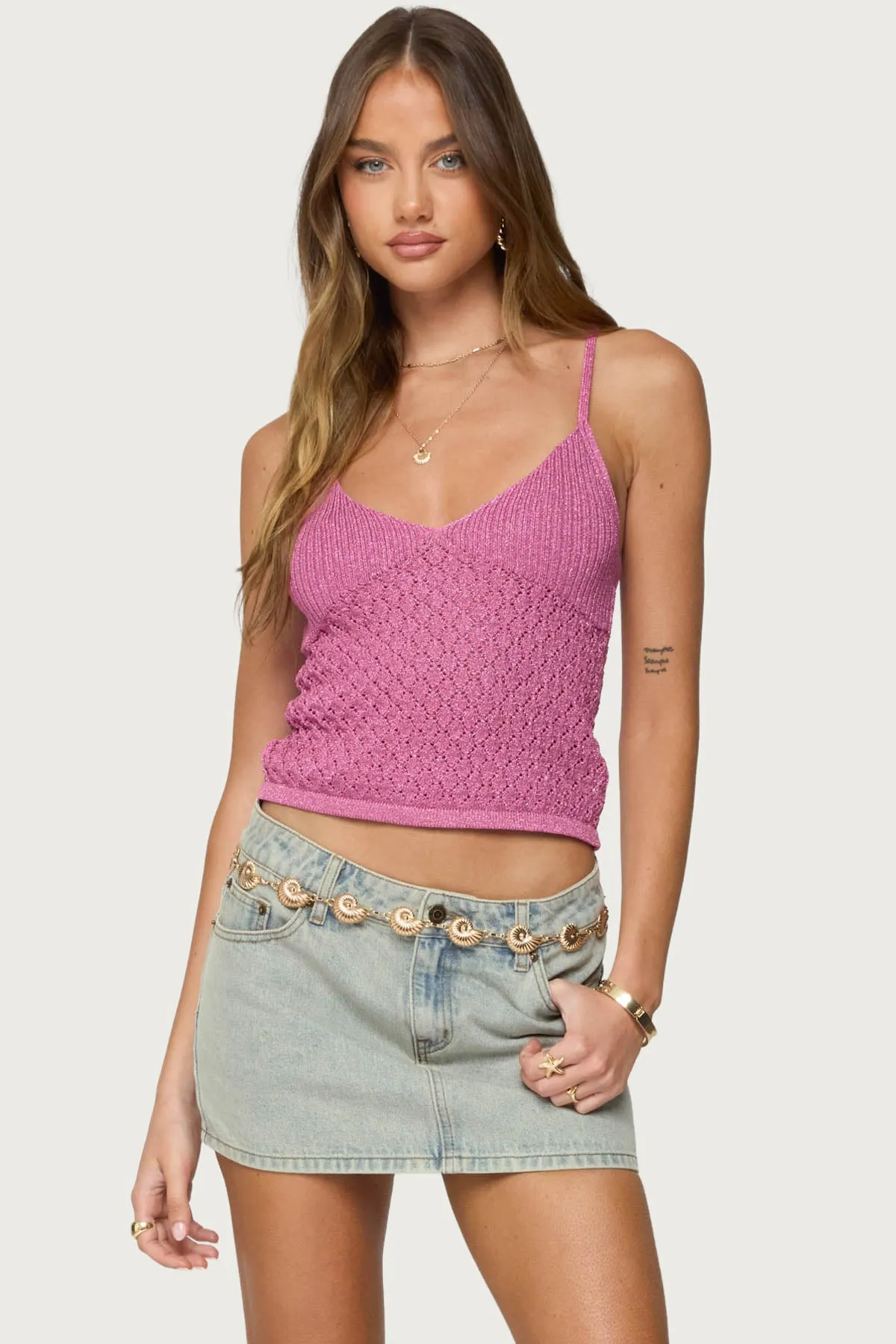 Frankey Sparkly Textured Knit Tank Top sold by Edikted