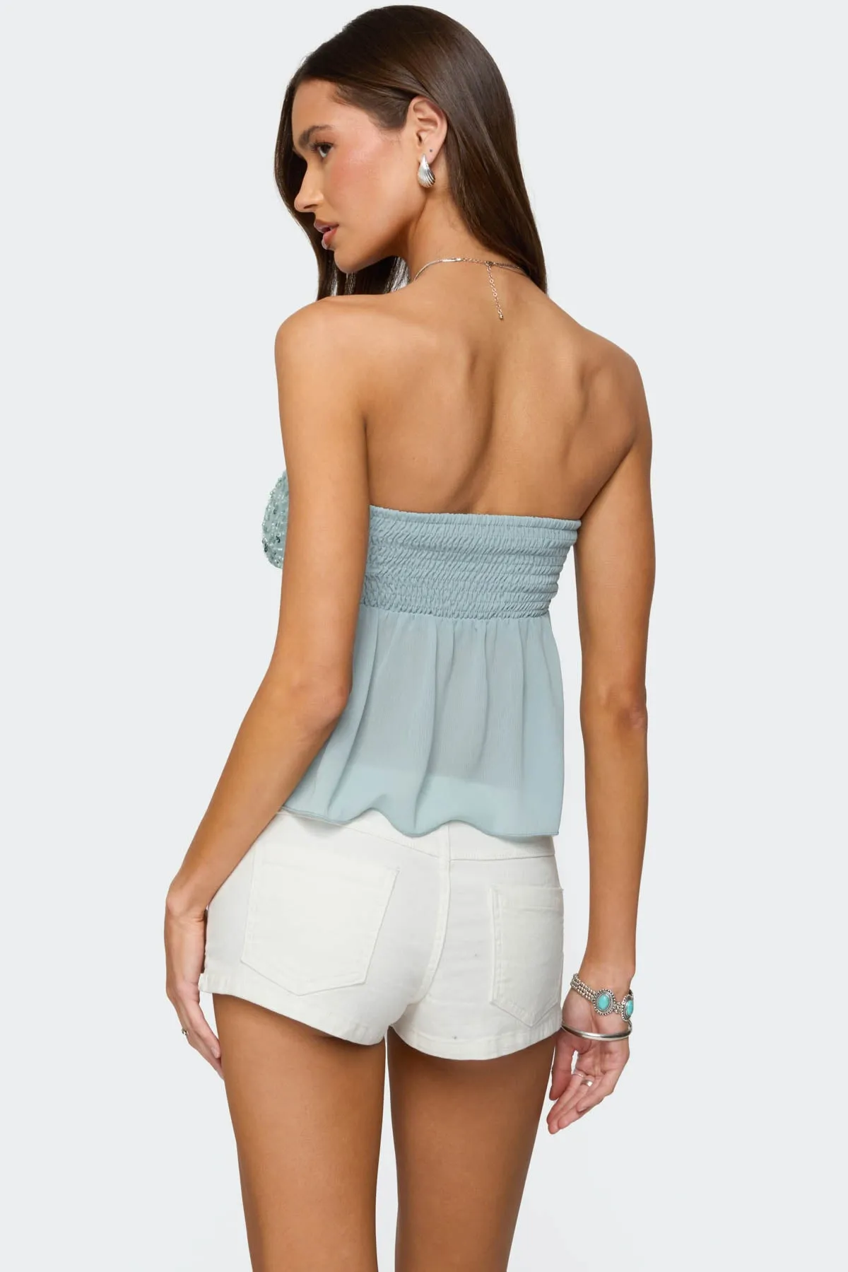 Beadie Sheer Chiffon Strapless Top sold by Edikted product image thumbnail 5