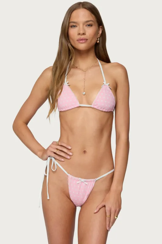 Leigh Polka Dot Triangle Bikini Top sold by Edikted