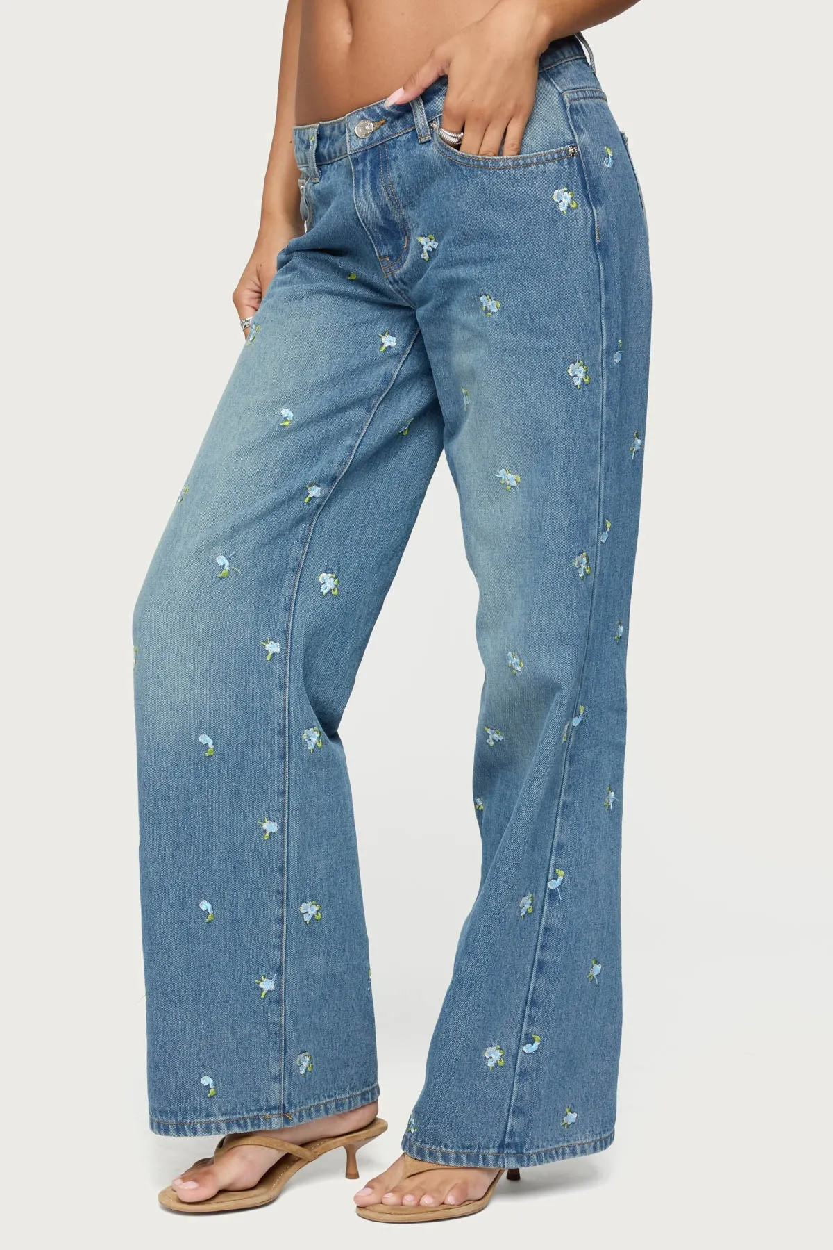 Edna Embroidered Floral Low Rise Baggy Jeans sold by Edikted product image thumbnail 4