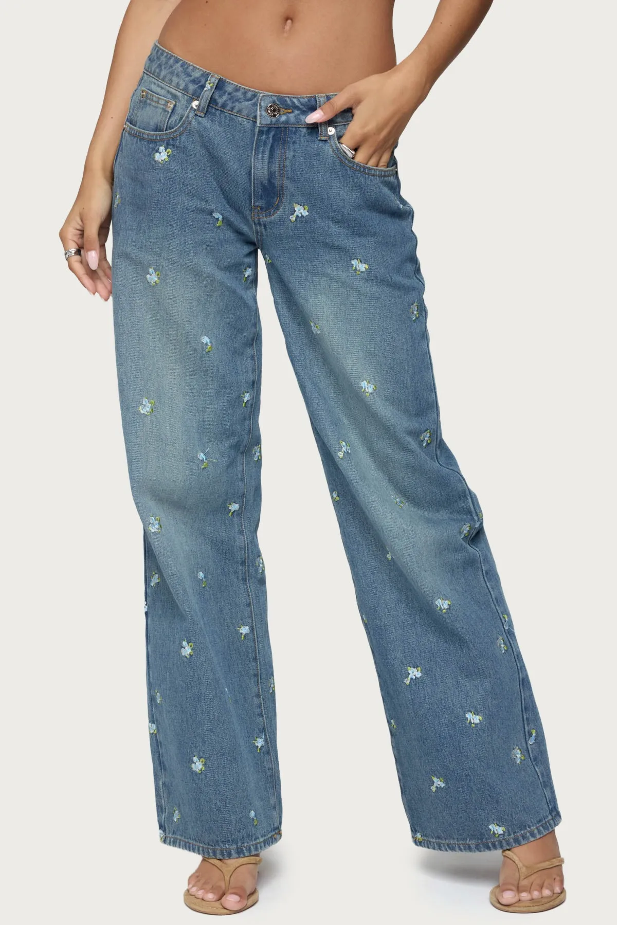 Edna Embroidered Floral Low Rise Baggy Jeans sold by Edikted product image thumbnail 2