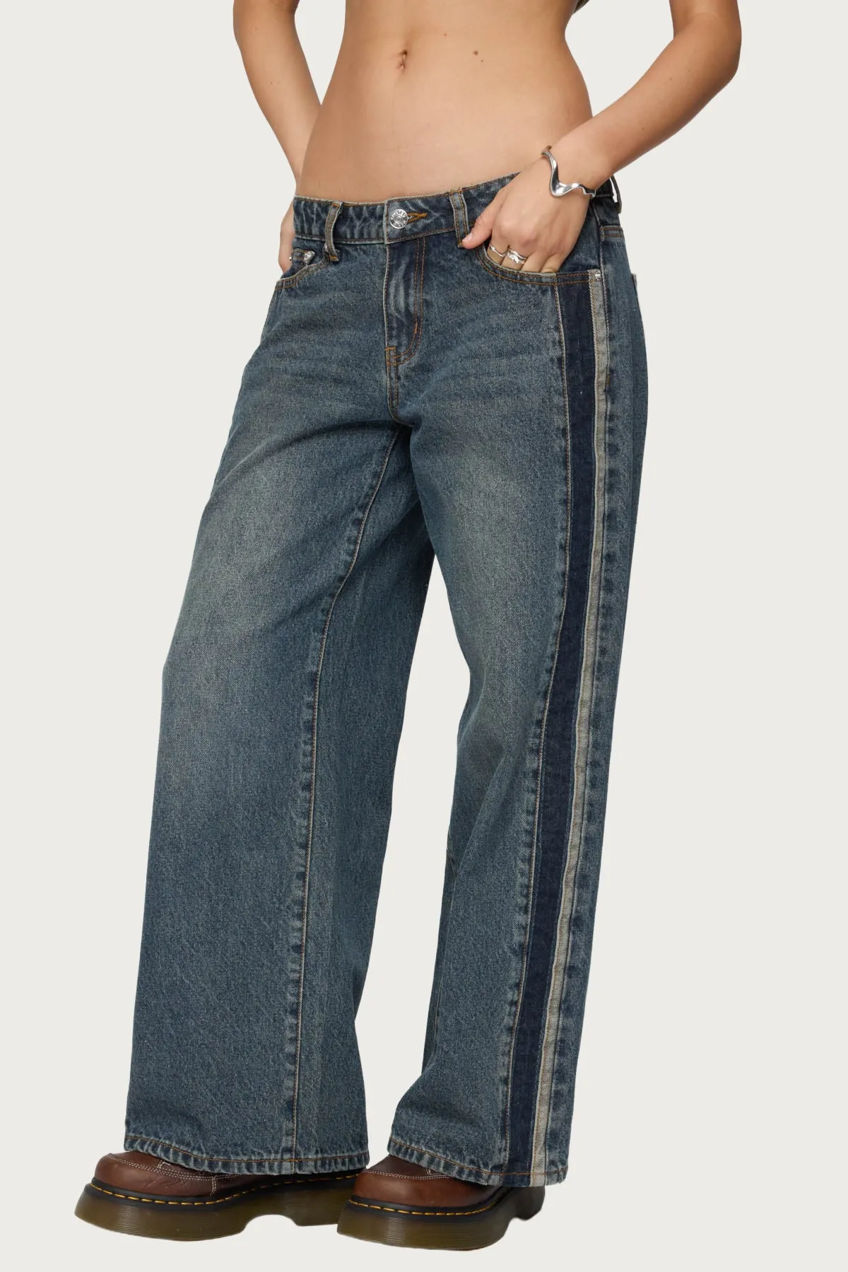 Petite Contrast Panel Low Rise Jeans sold by Edikted product image thumbnail 2