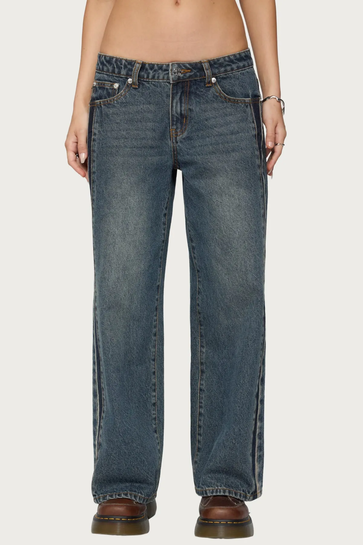 Petite Contrast Panel Low Rise Jeans sold by Edikted product image thumbnail 3