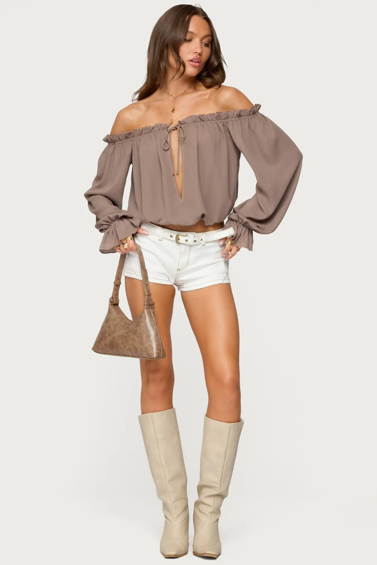 Juna Off Shoulder Ruffle Chiffon Top sold by Edikted product image thumbnail 2