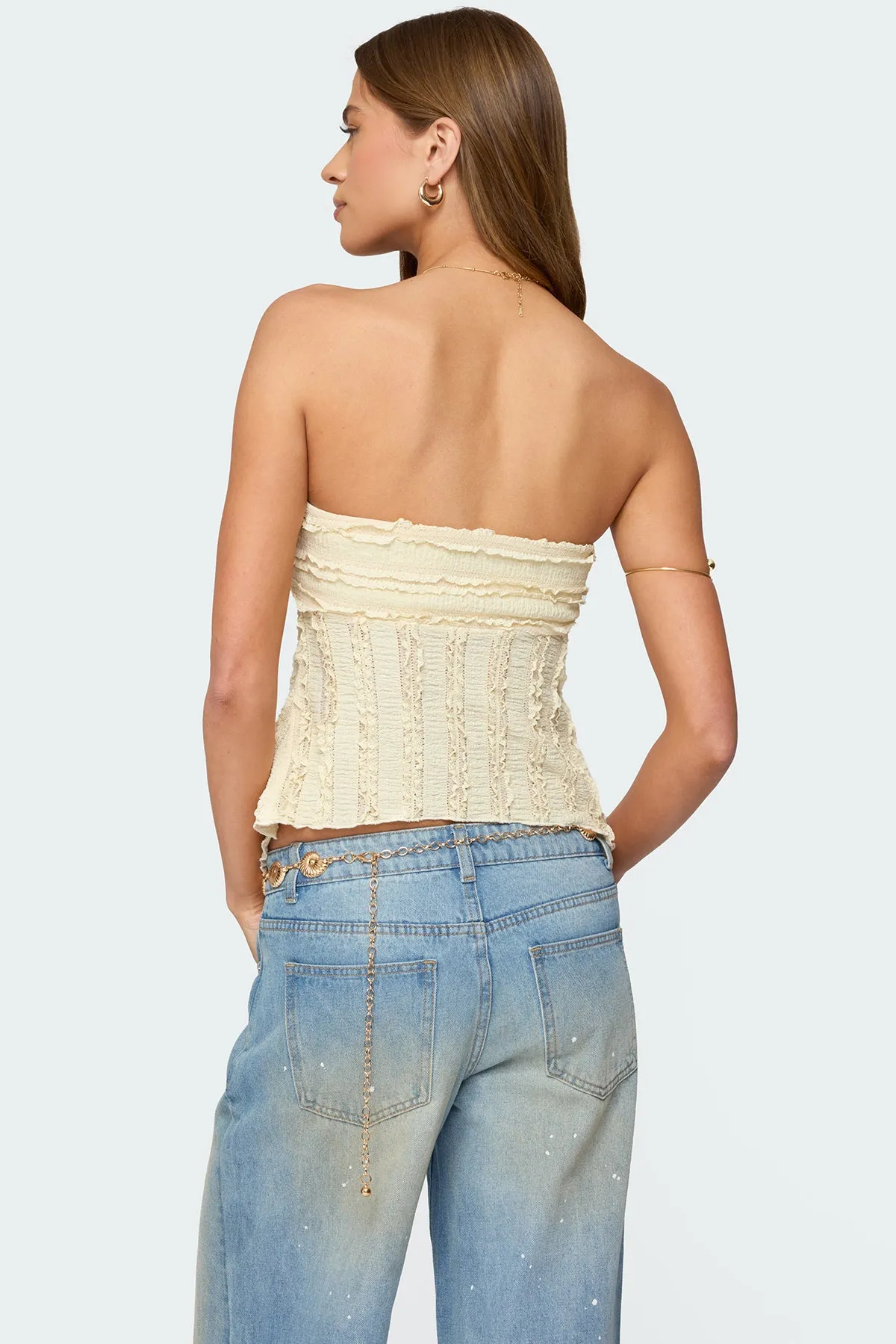 Textured Ruffle Split Front Strapless Top sold by Edikted product image thumbnail 5