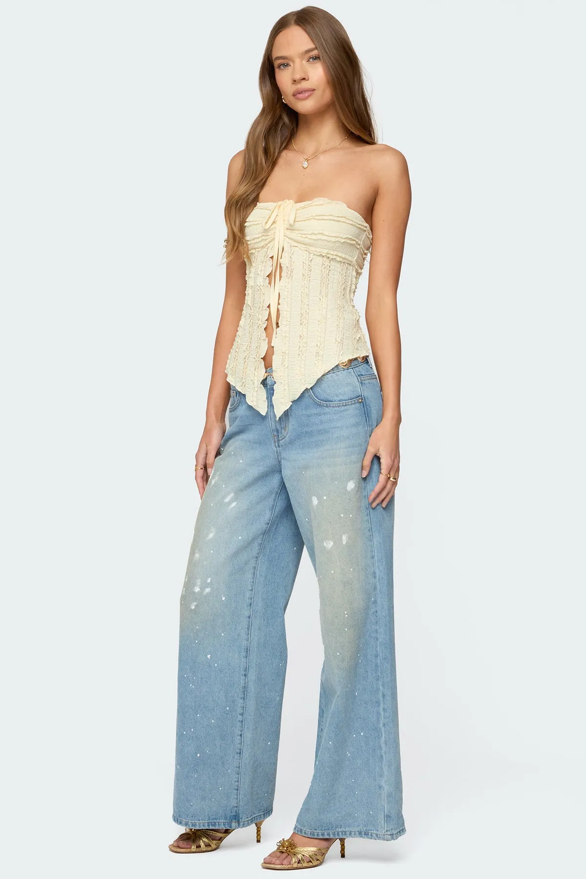 Textured Ruffle Split Front Strapless Top sold by Edikted product image thumbnail 4