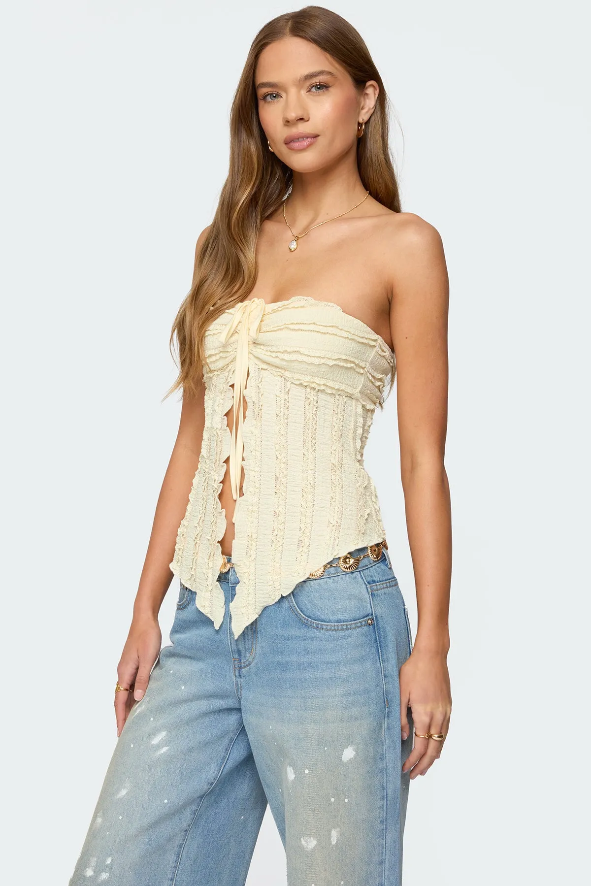 Textured Ruffle Split Front Strapless Top sold by Edikted product image thumbnail 3