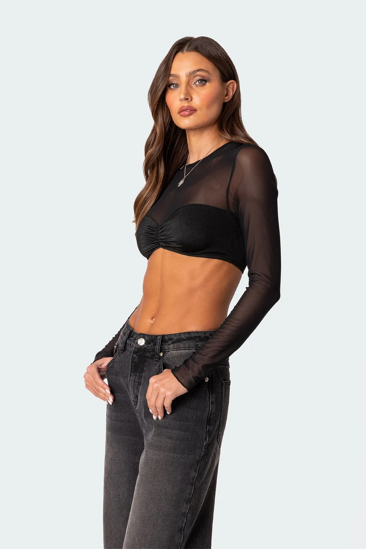 Night Out Sheer Crop Top sold by Edikted product image thumbnail 3