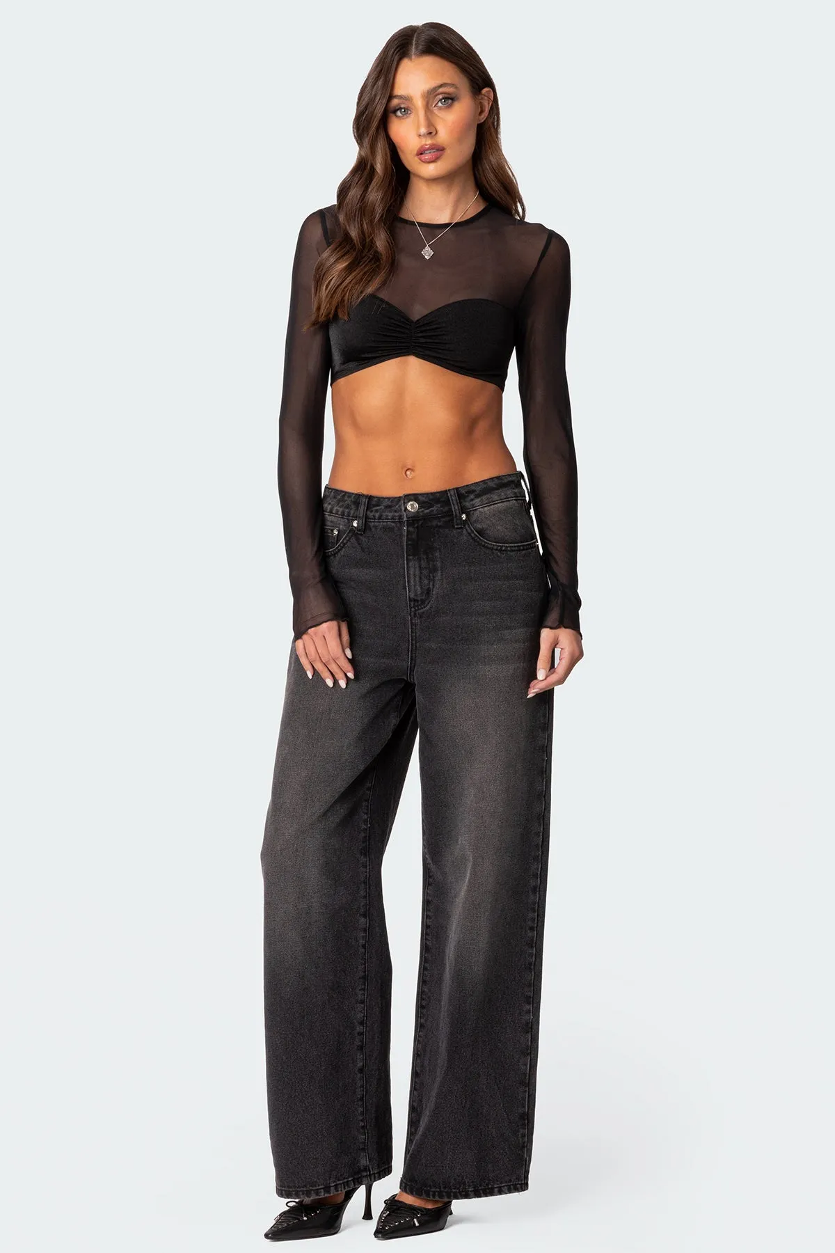 Night Out Sheer Crop Top sold by Edikted product image thumbnail 2