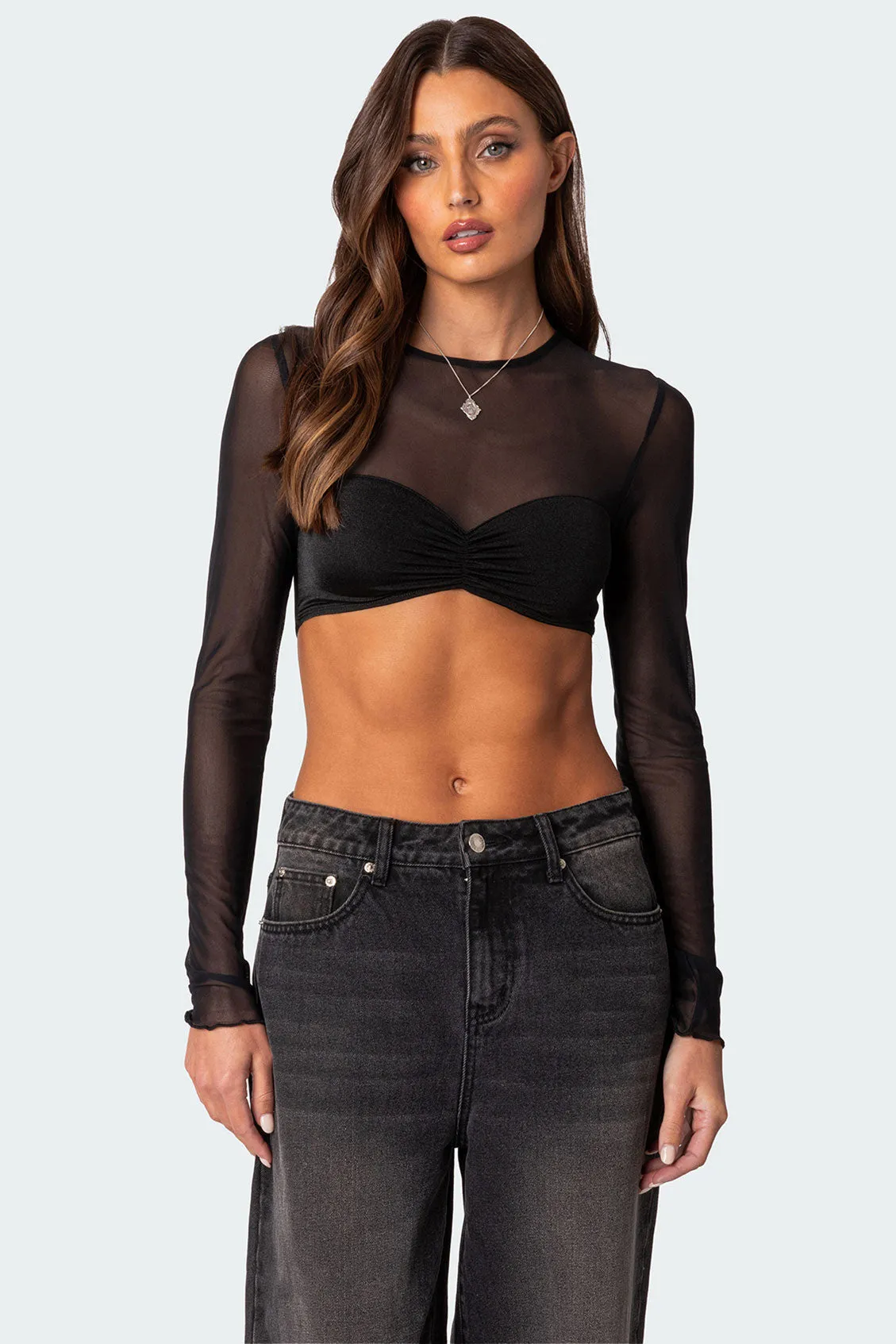 Night Out Sheer Crop Top sold by Edikted