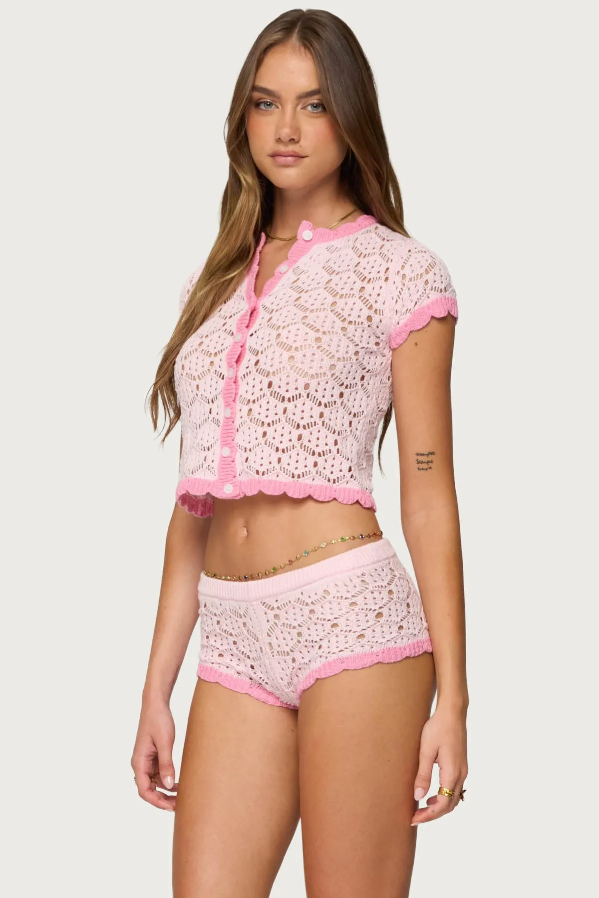 Elisa Open Knit Button Up Top sold by Edikted product image thumbnail 3