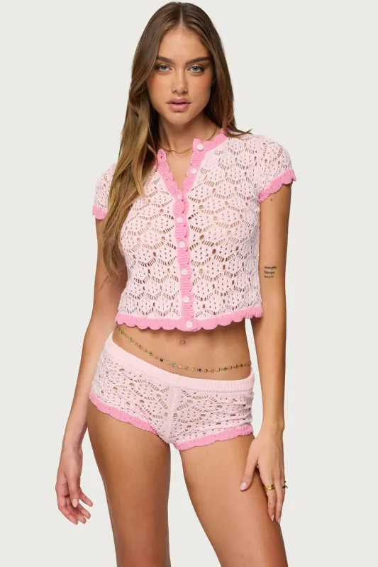Elisa Open Knit Button Up Top sold by Edikted