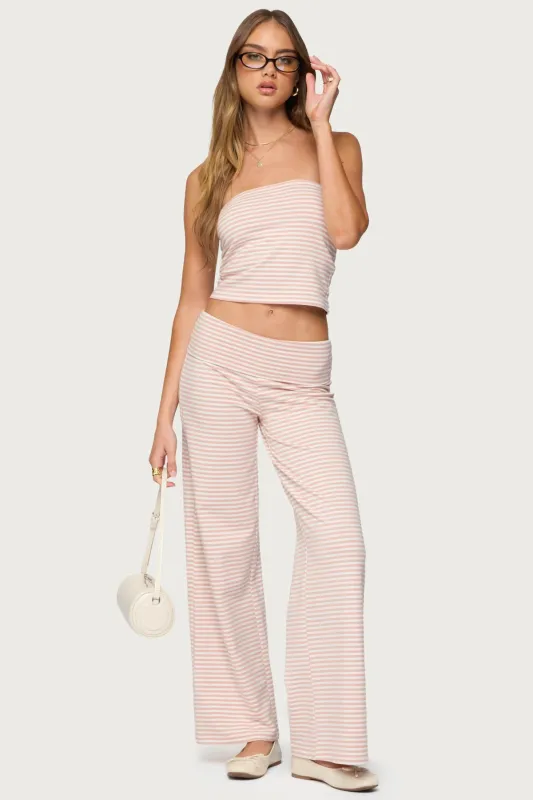 Lilah Striped Fold Over Pants sold by Edikted