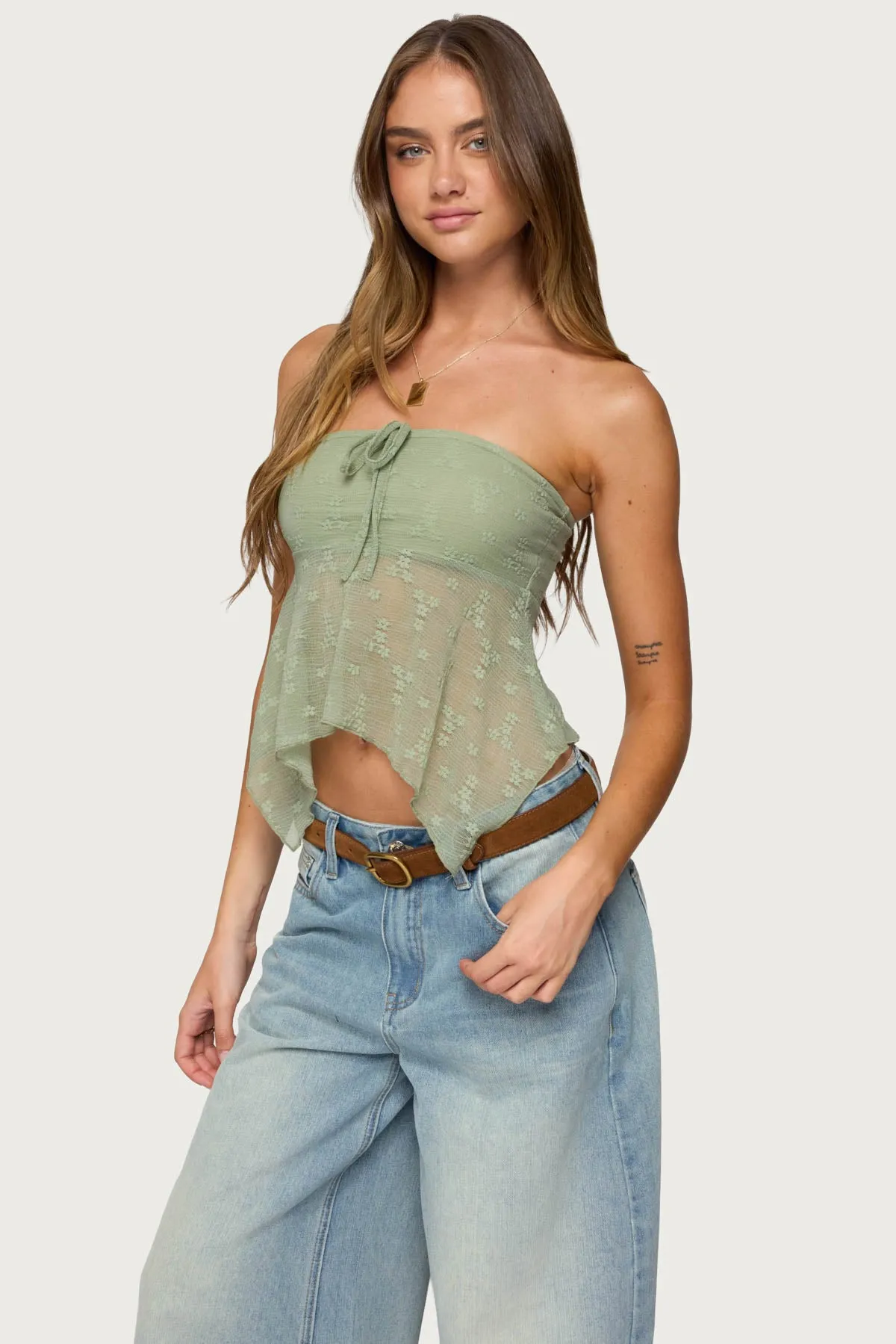 Embroidered Sheer Strapless Top sold by Edikted product image thumbnail 3