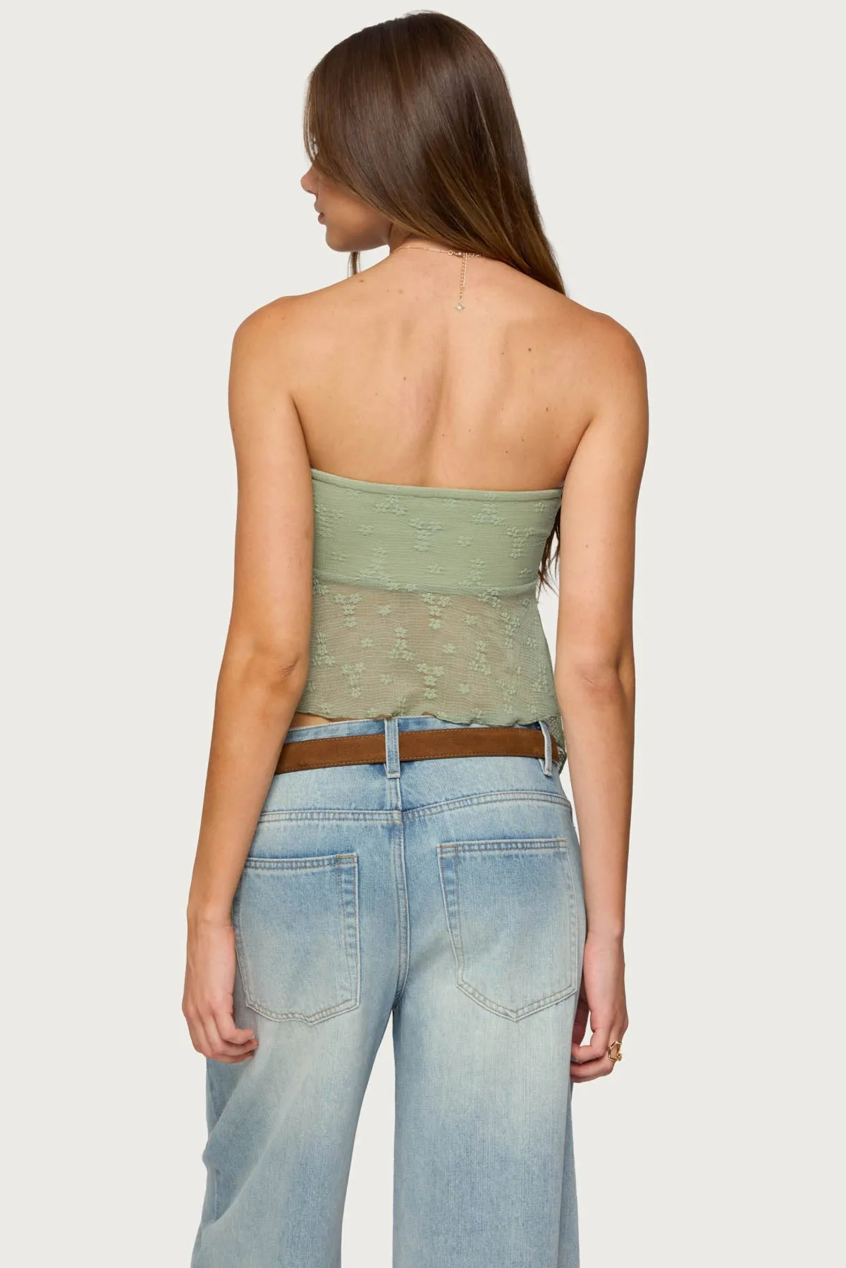 Embroidered Sheer Strapless Top sold by Edikted product image thumbnail 4