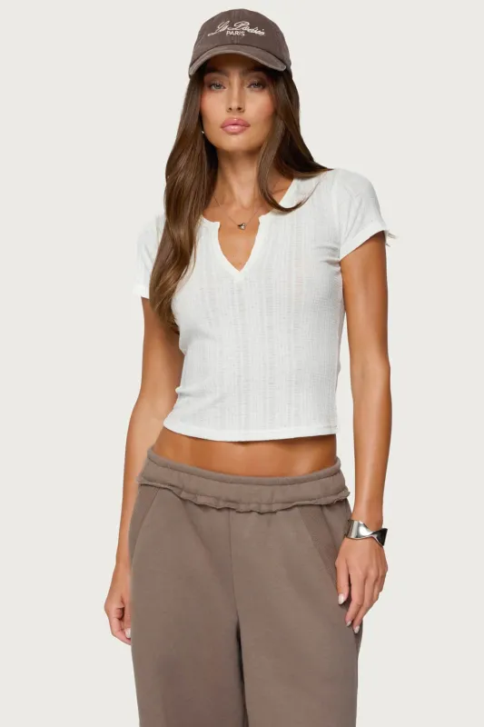 Semi Sheer Ribbed V Neck T Shirt sold by Edikted