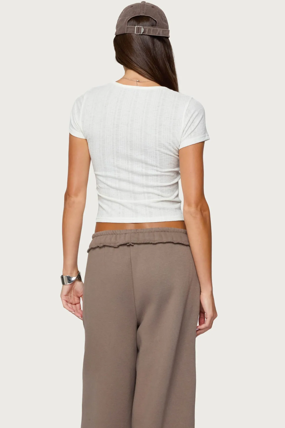 Semi Sheer Ribbed V Neck T Shirt sold by Edikted product image thumbnail 5
