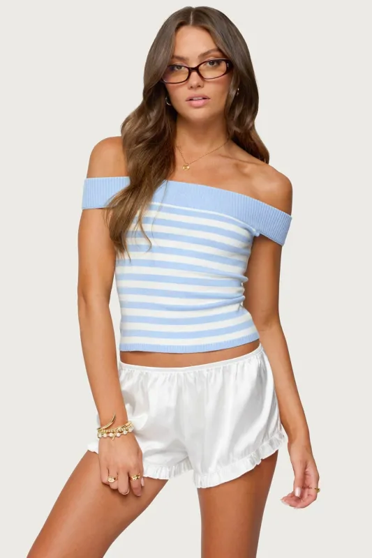 Deni Off Shoulder Striped Knit Top sold by Edikted