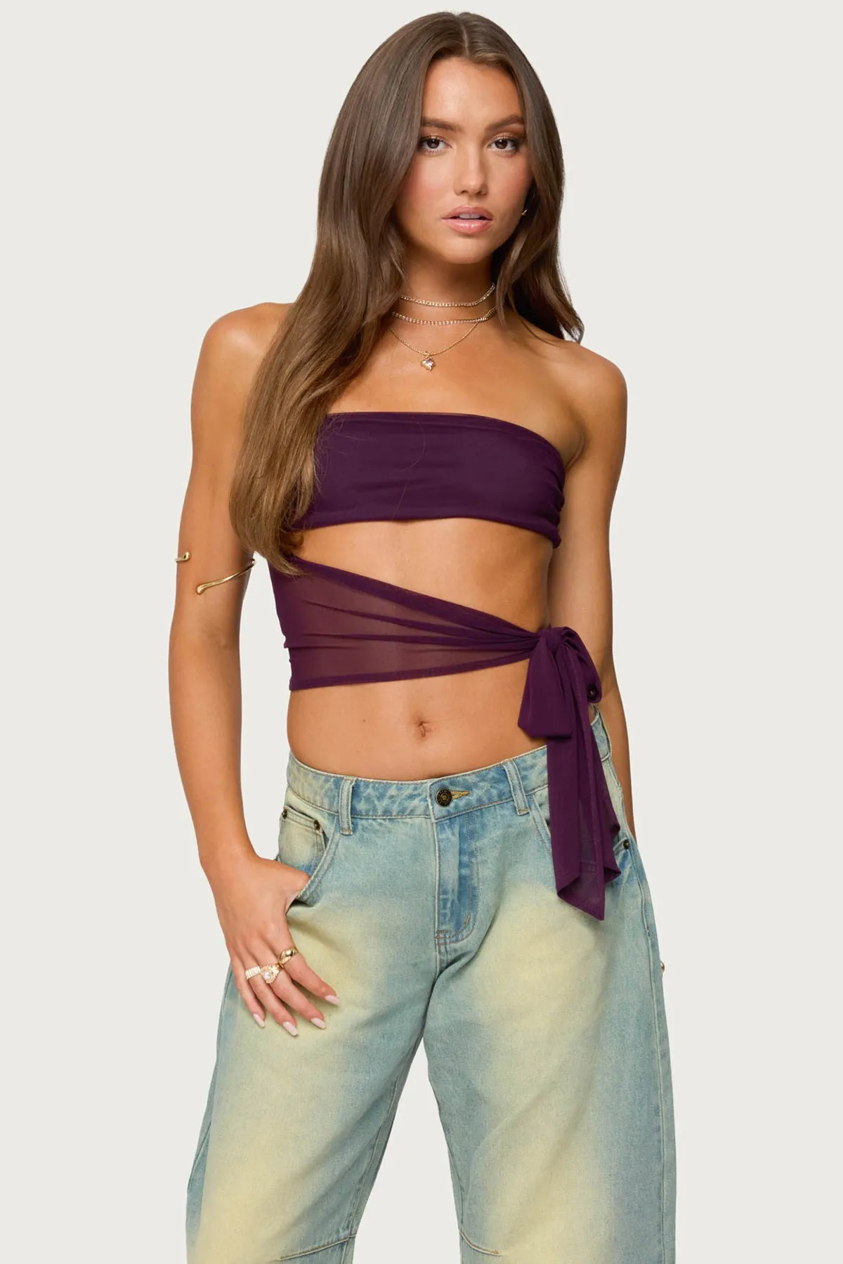Amaro Strapless Side Tie Cut Out Top sold by Edikted