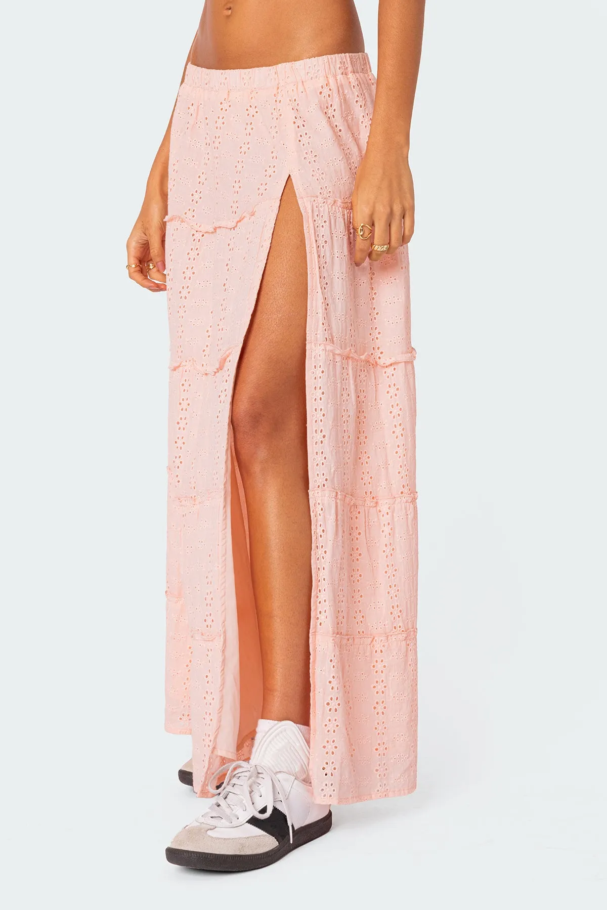 Tiered Eyelet Slitted Maxi Skirt sold by Edikted product image thumbnail 4