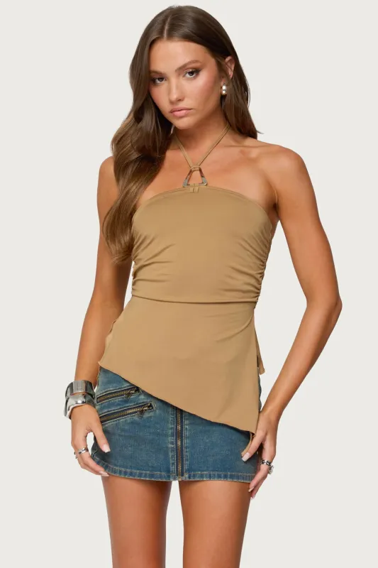 Malena Asymmetric Halter Top sold by Edikted