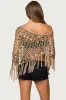 Fringe Sequin Crochet Poncho sold by Edikted