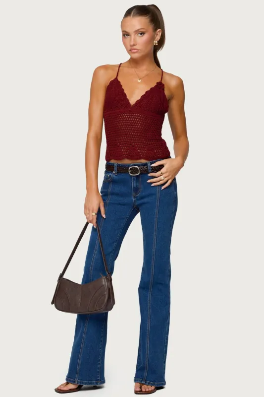 Starrie Panel Stitch Low Rise Bootcut Jeans sold by Edikted