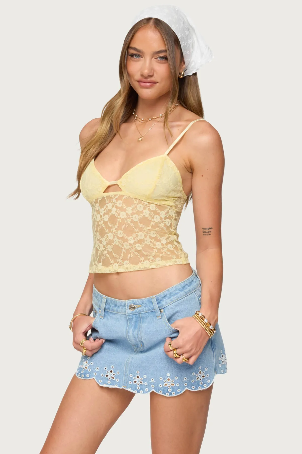 Sheer Lace Cutout Tank Top sold by Edikted product image thumbnail 3