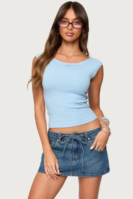 Jarah Pointelle Knit Boat Neck Top sold by Edikted