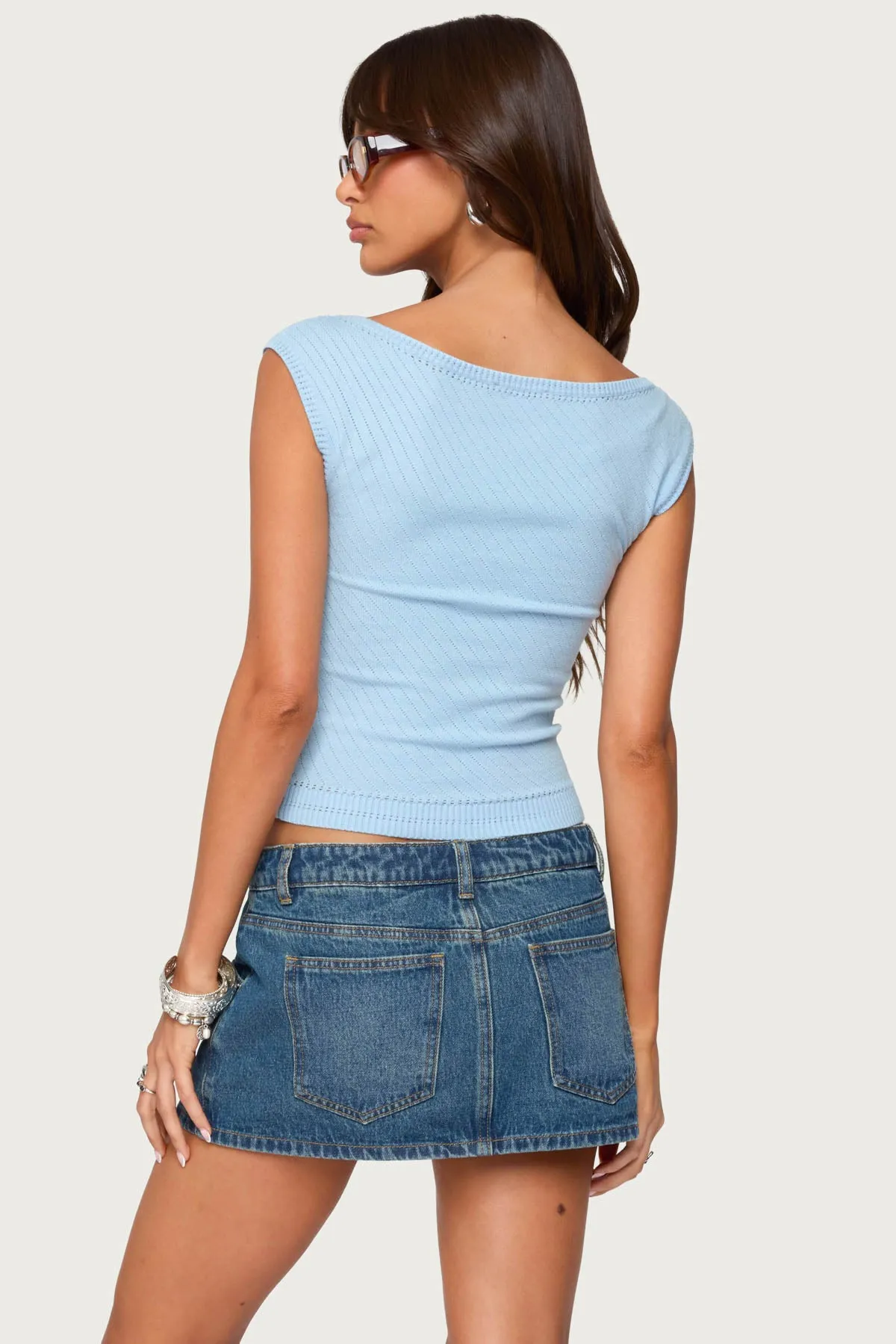 Jarah Pointelle Knit Boat Neck Top sold by Edikted product image thumbnail 5