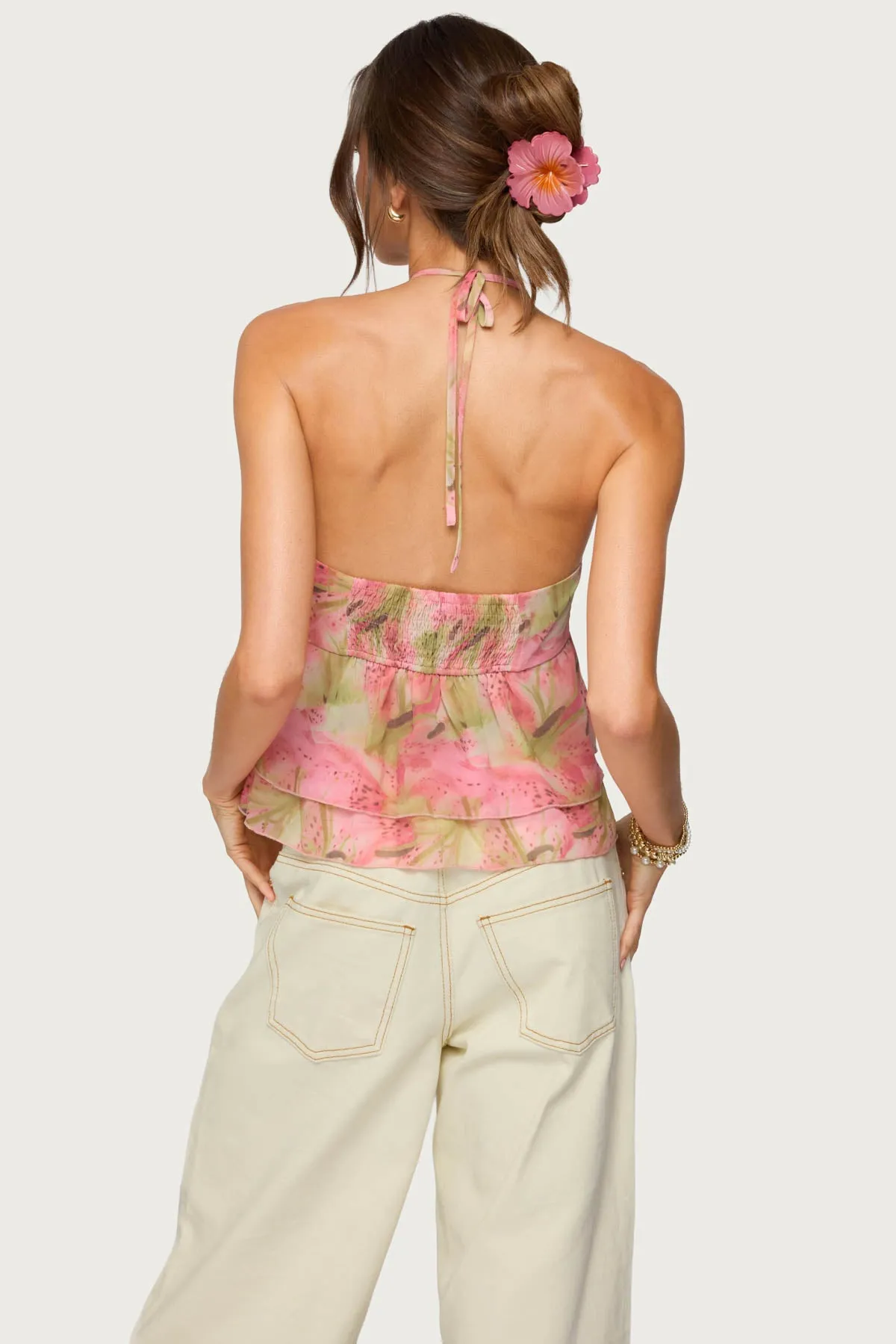 Dragon Lily Layered Chiffon Halter top sold by Edikted product image thumbnail 4