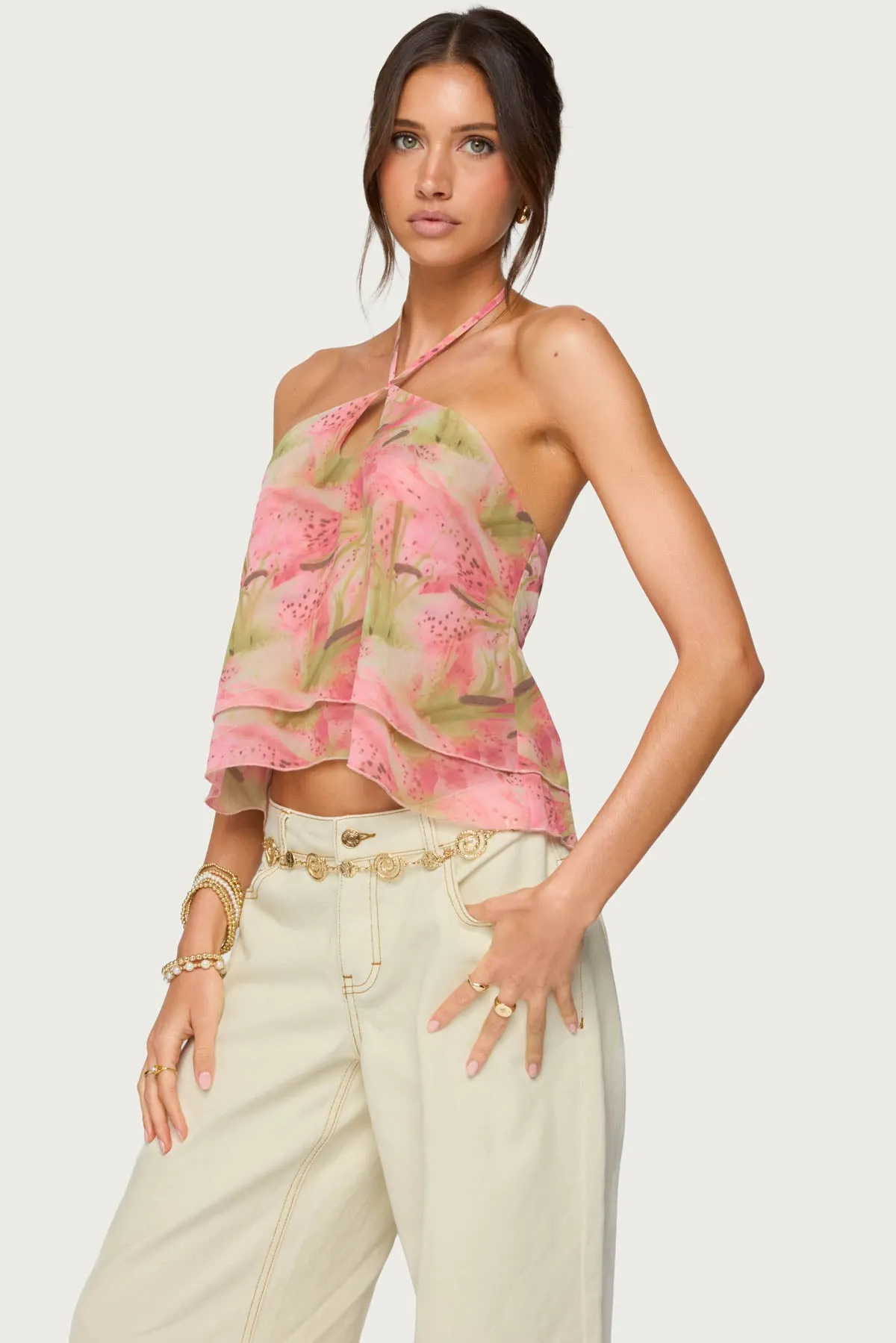 Dragon Lily Layered Chiffon Halter top sold by Edikted product image thumbnail 3