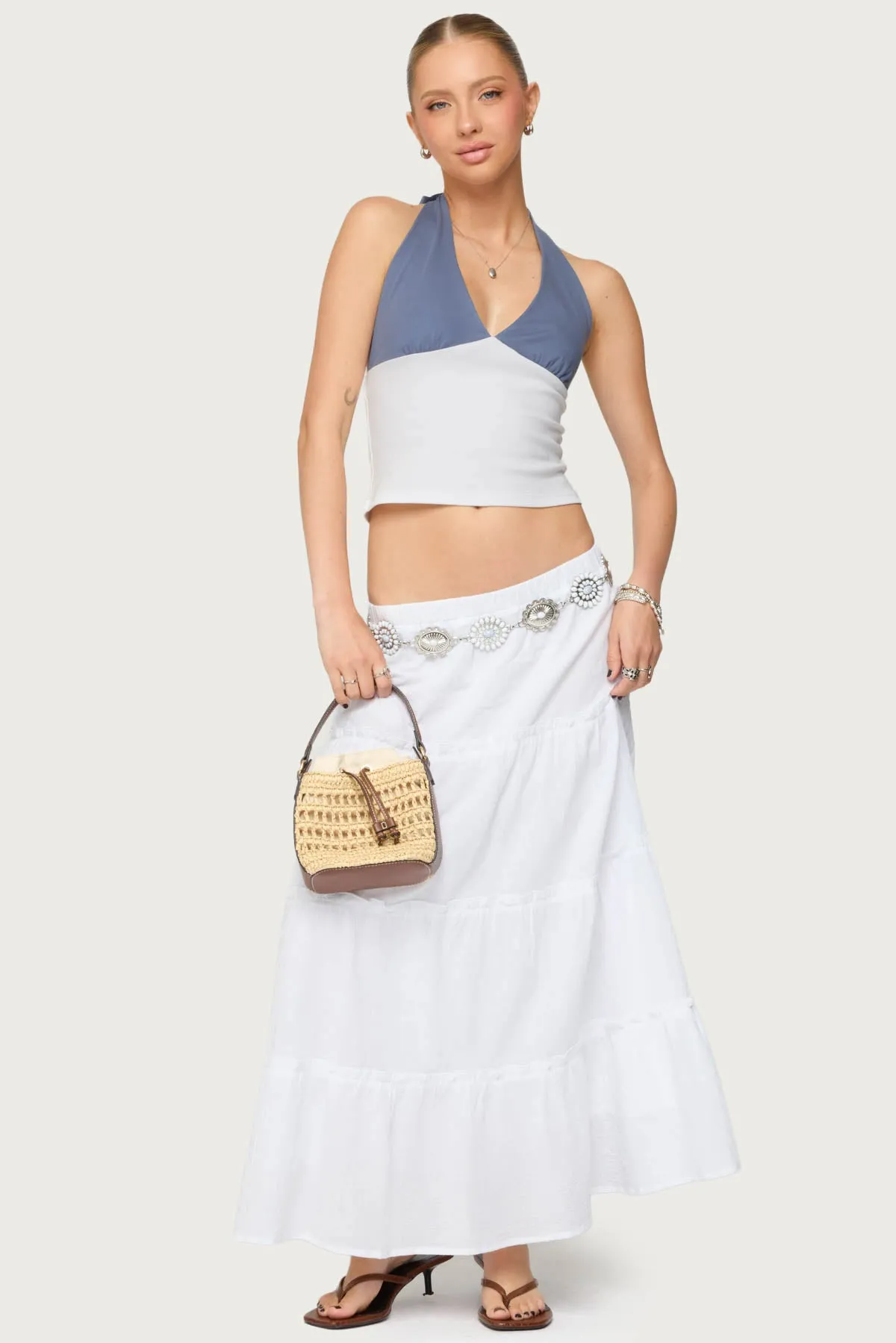 Petite Charlotte Tiered Maxi Skirt sold by Edikted