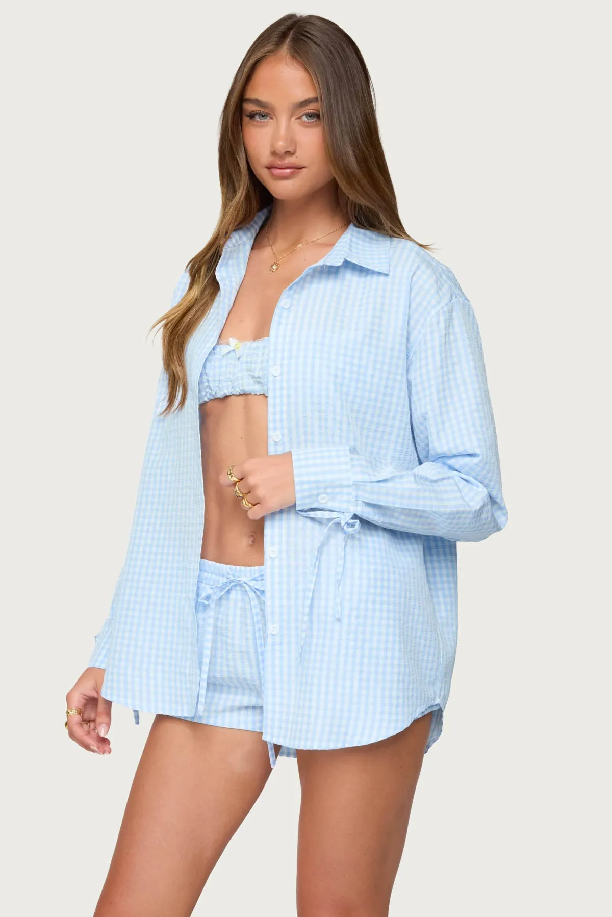 Yaffa Oversized Gingham Button Up Shirt sold by Edikted product image thumbnail 3
