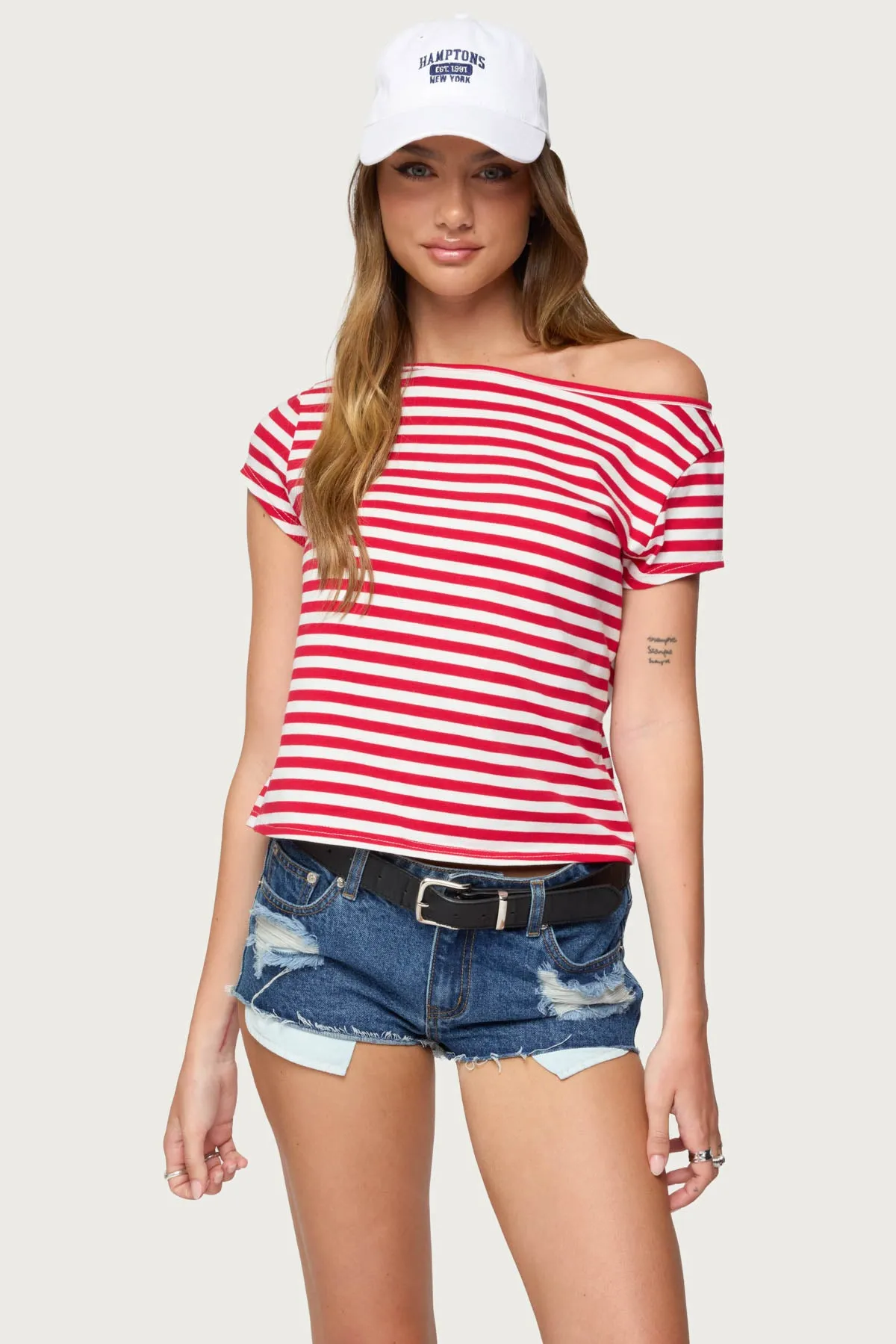 Aretha Striped Off Shoulder Top sold by Edikted