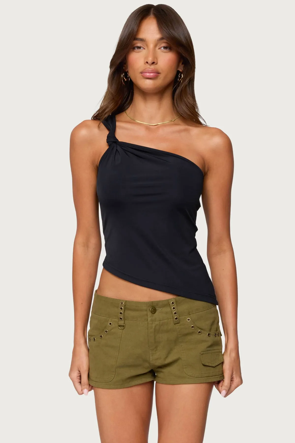 Knotted One Shoulder Asymmetric Top sold by Edikted
