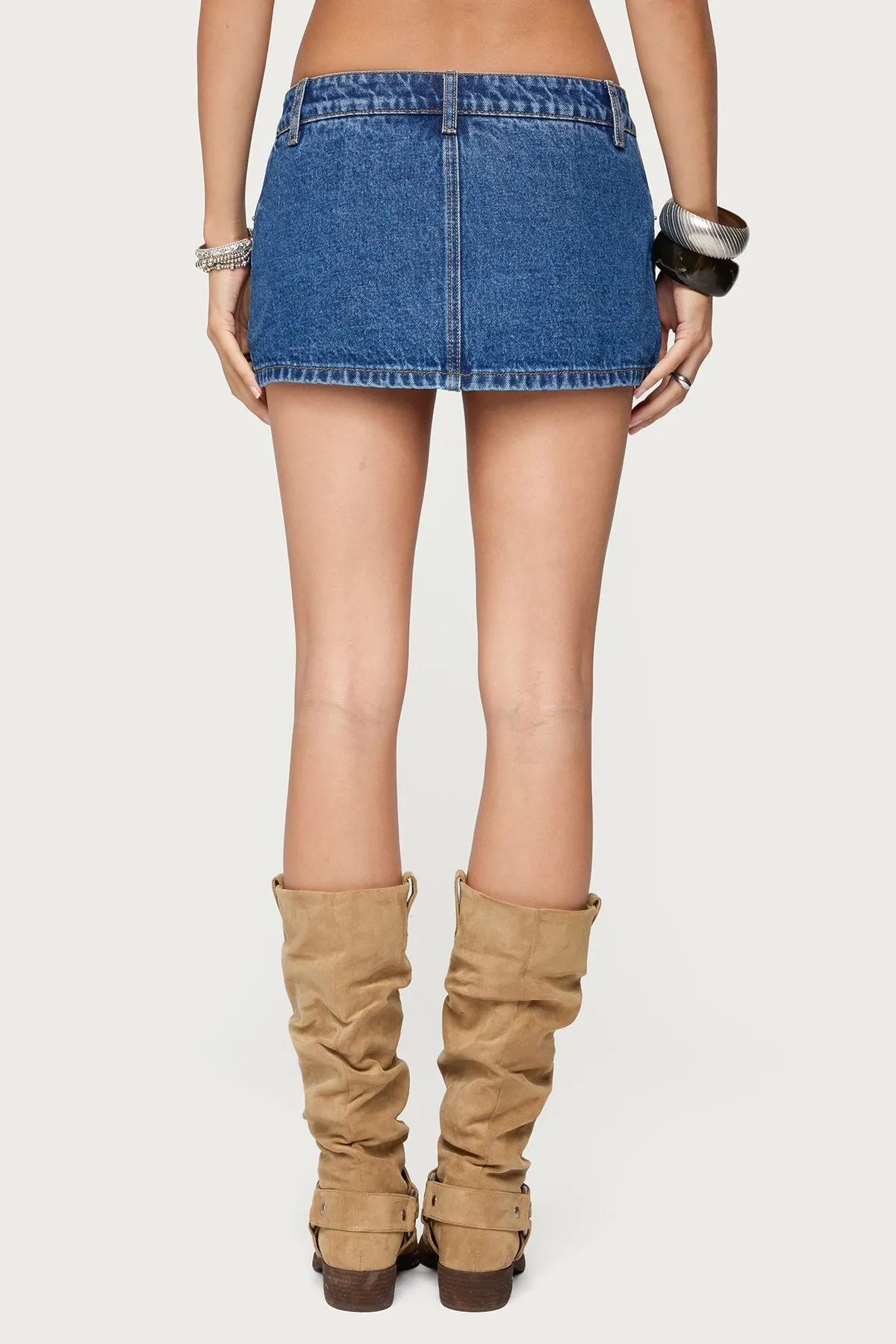 Studded Grommet Denim Mini Skort sold by Edikted product image thumbnail 5